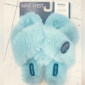 Nine West Light Blue Fuzzy Kids Slippers